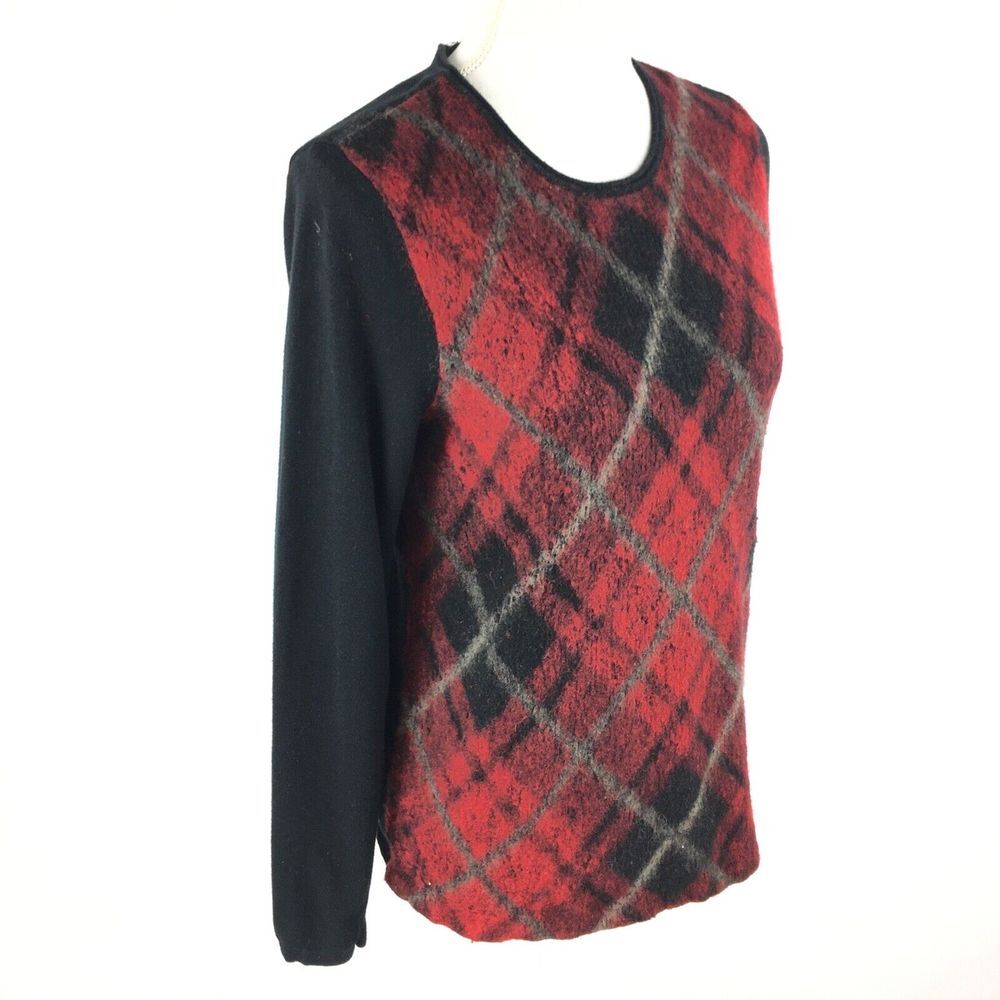 J. Jill Womens Wool Blend Tartan Argyle Plaid Sweater S Small Long Sleeve Red - Picture 4 of 9